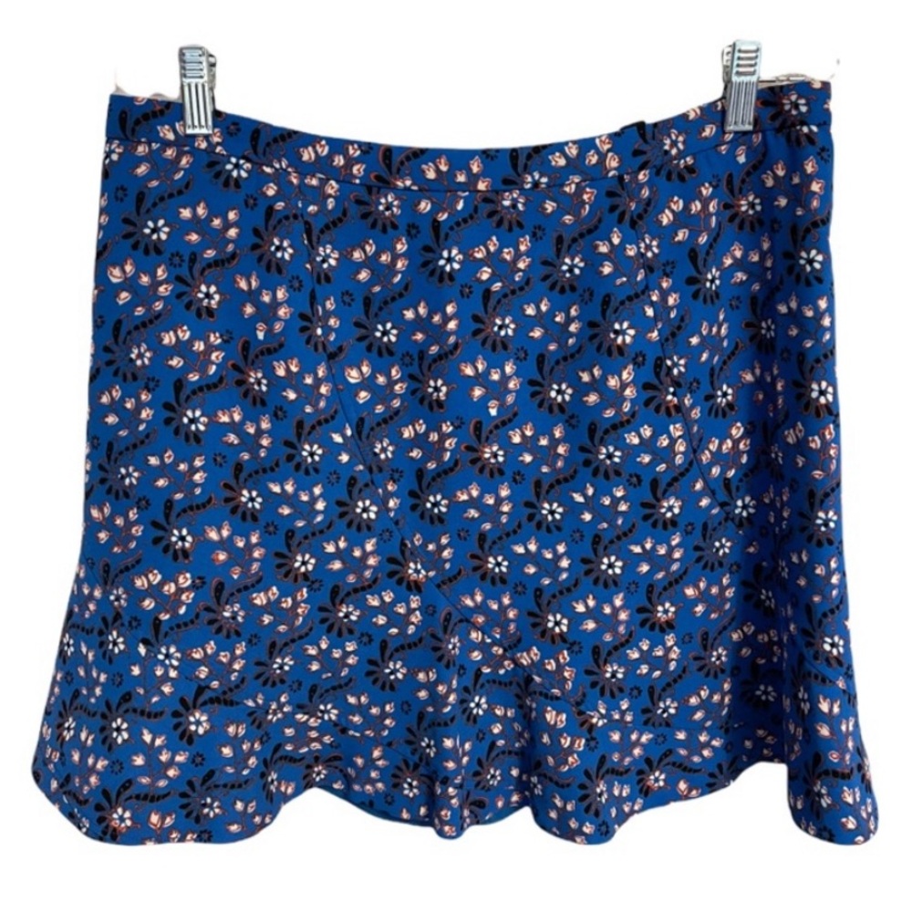 J. Crew Women's Size 12 Skirt Blue Floral Flounce Hem - Picture 3 of 6